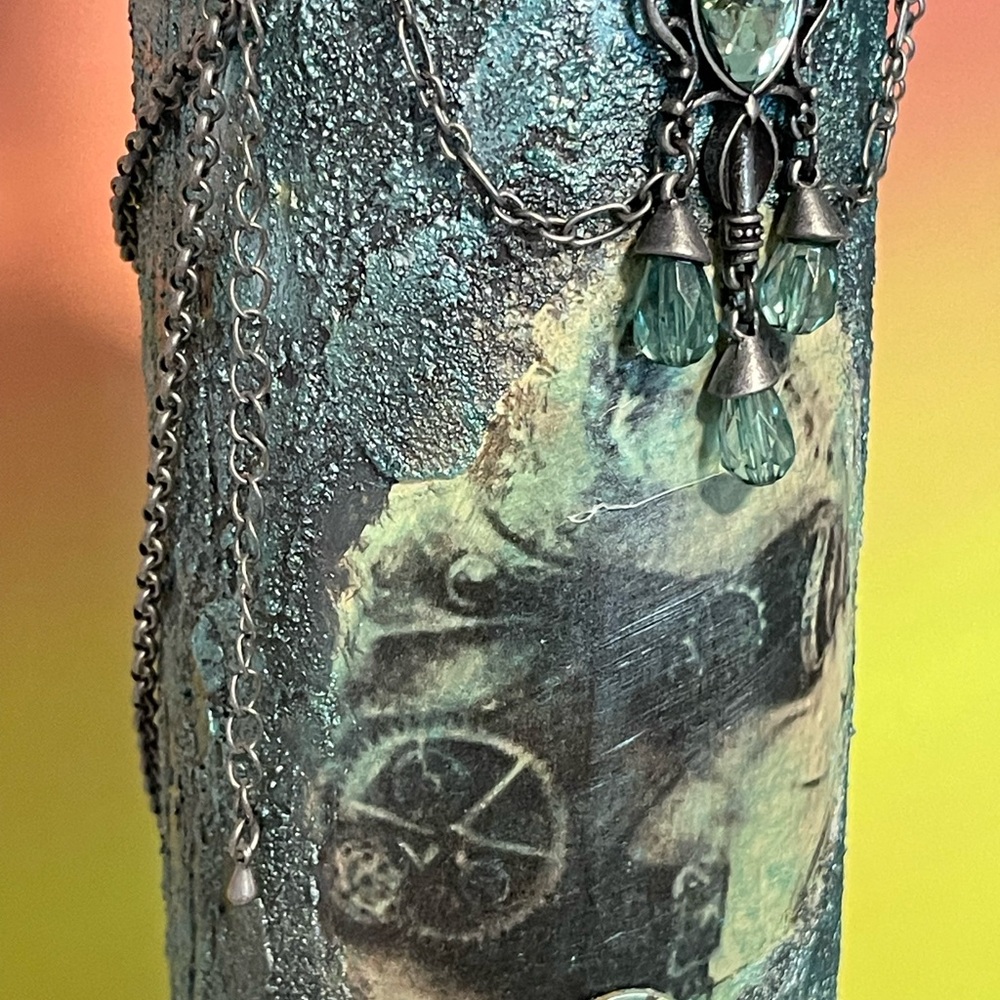 Steampunk Kitty Decorative Bottle with Gears Handcrafted - Picture 8 of 13